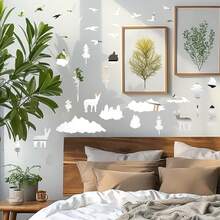 Woodland Tree Animal Wall Stickers Removable 3D Mirror Acrylic Wall Decals Mountain Pine Trees Decals Peel And Stick Forest Animals Tree Decor For Bedroom Living Room,WoodlandAcrylic - 森林亞克力 - 查看 5