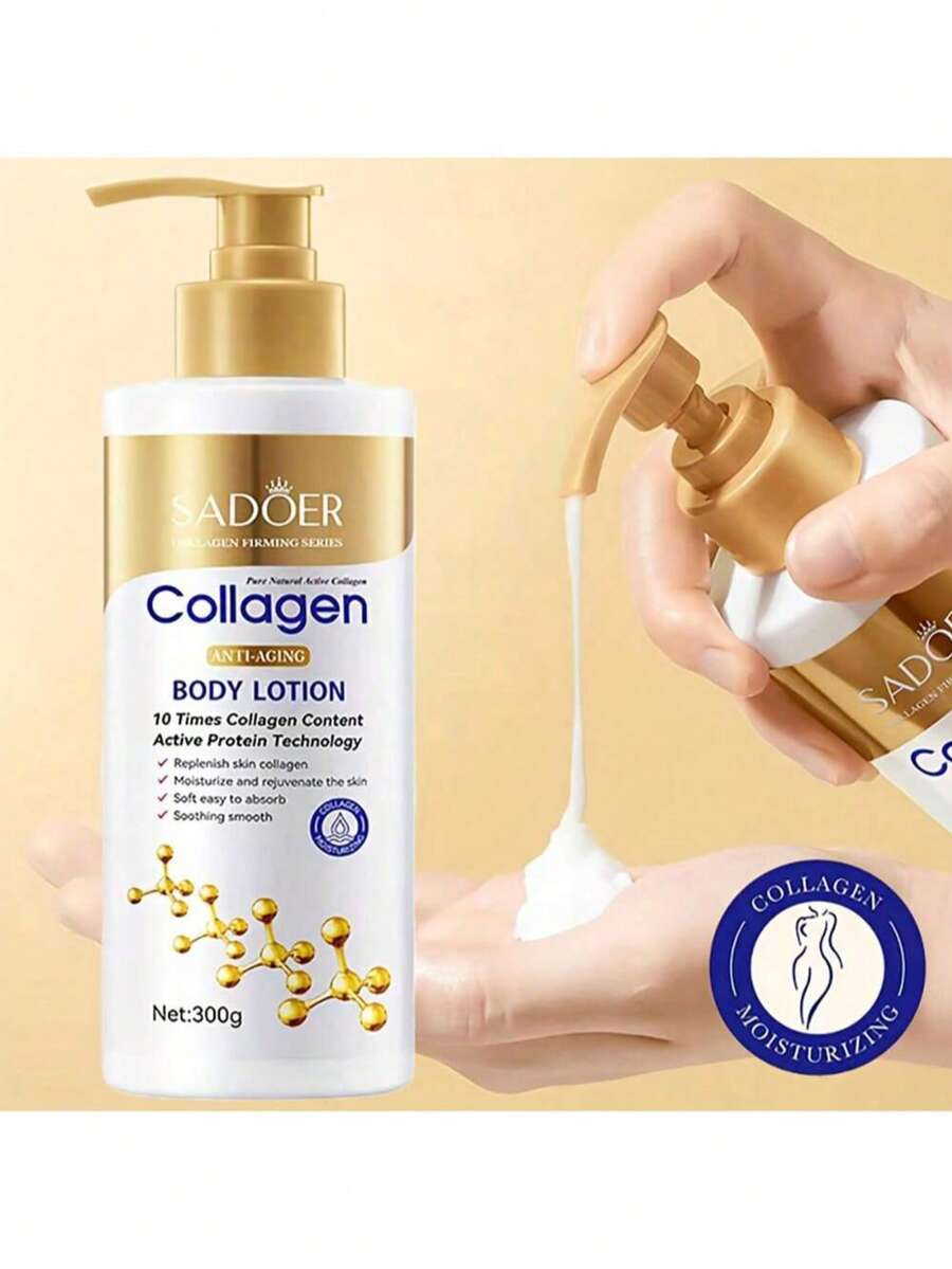 SADOER 300克胶原蛋白保湿身体乳，紧致肌肤霜，保湿护肤，紧致肌肤，改善面部和身体干燥、脱皮的肌肤，适合干性/油性肌肤