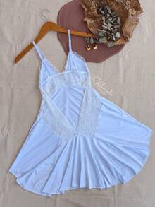Sexy Lace Nightgown With Backless Detail, Ruffled Train, Slit, No Padding, Sleep Dress, Lingerie, Nightwear Line - White - View 8
