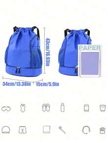 1个大容量抽绳运动背包，时尚健身包，带内袋，防水耐用的尼龙牛津布面料，底部鞋仓，侧面网袋，宽抽绳设计，男女皆宜，是足球、篮球、旅行、瑜伽、游泳、骑行的理想之选，也可作为单肩包使用。 - 彩色 - 查看 10