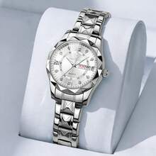 NARY 女士石英表 - 休闲优雅设计，带日期和星期显示，防水不锈钢表带。适合日常佩戴和聚会场合。 - 均碼 - 查看 5