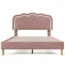 Upholstered Bed With LED Lighting, Double Bed 140 X 200cm, Bed Frame With Slatted Base And Adjustable Headboard, Upholstered Bed In Pink, Bed Frame For Youth Bed In Bedroom Or Guest Room - Velvet - Pink - View 7