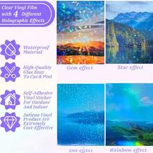 12张混合全息覆膜纸 - 激光彩虹全息效果，适用于工艺品制作、礼品包装和DIY装饰贴纸。高品质覆膜纸，采用全息彩虹设计，表面光滑，品质卓越，是制作剪贴簿、趣味贴纸、笔记本电脑贴纸、Kindle手机贴纸的理想之选。 - 彩色 - 查看 3