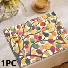 1/4/6/8/12 Stücke bunte bedruckte 2D-Muster Leinen waschbare Tischsets, schützende Tischsets für Innen-/Außengastronomie, geeignet für Feierlichkeiten, Küche