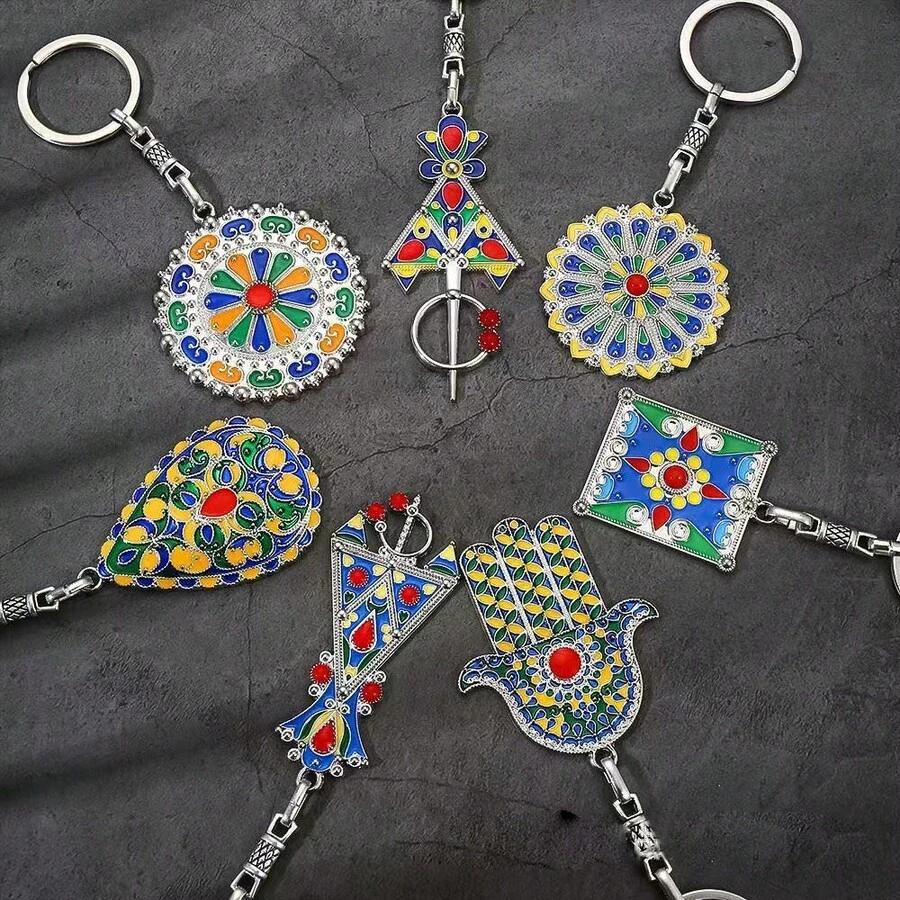 1 pieza Llavero DIY de plata estilo Kabyle, colgante para ropa, accesorio de moda marroquí popular, accesorio para actividades de festival - Multicolor - Ver 1