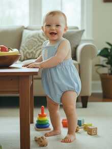Baby Girl Boy 1st Birthday Clothes One Year Old Bubble Bodysuit Backless Rib Romper Cake Smash Outfits - 藍色 - 查看 7