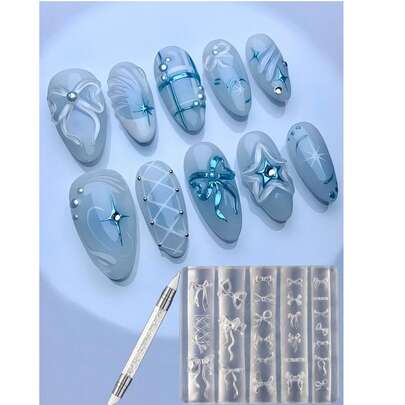 2 khuôn làm móng hình nơ 3D, chất liệu silicon, bao gồm 1 bút, 1 khuôn mẫu làm móng hình nơ 3D dễ thương, khuôn làm móng DIY tái sử dụng, thích hợp làm phụ kiện cho tiệm nail và trang trí móng - trang sức móng hình nơ, khuôn khắc nơ ruy băng, phụ kiện làm móng.