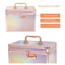 1个铝合金便携式化妆箱 - 大容量多层带镜子，方便专业化妆师收纳化妆品和日常工具。