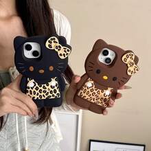 Nouvelle étui de téléphone de mode de luxe avec imprimé léopard noir, nœud Sanrio, en silicone imperméable et antichoc. Étui de téléphone compatible avec les séries Apple 17, 11/12/12 Pro, 13/14/15, 13 Pro/14 Pro/15 Pro, 12 Pro Max/13 Pro Max/14 Pro Max/15 Pro Max, 16, 16 Pro, 16 Pro Max, 17, 17 Pro, 17 Pro Max, dans un style mignon de chaton - Multicolore - Voir 2