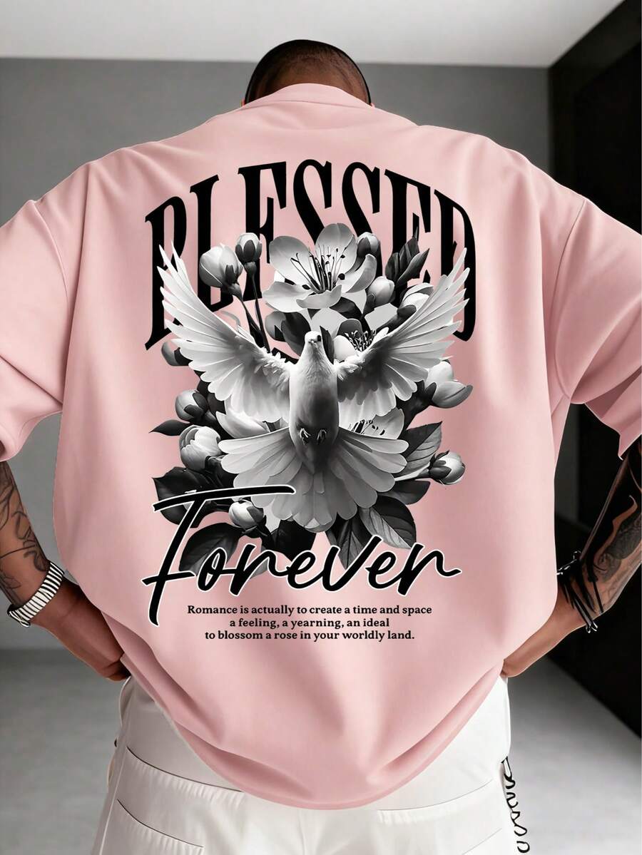 Zrgoth 男士休闲百搭简约印花元素短袖T恤 - 粉色 - 查看 1