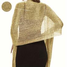 Evening Party, Wedding, Dress Accessory - Elegant Golden And Silvery Thread Shawl - Flat Scarf, Fringe Scarf - Beach And Seaside Play - 銀色 - 查看 3