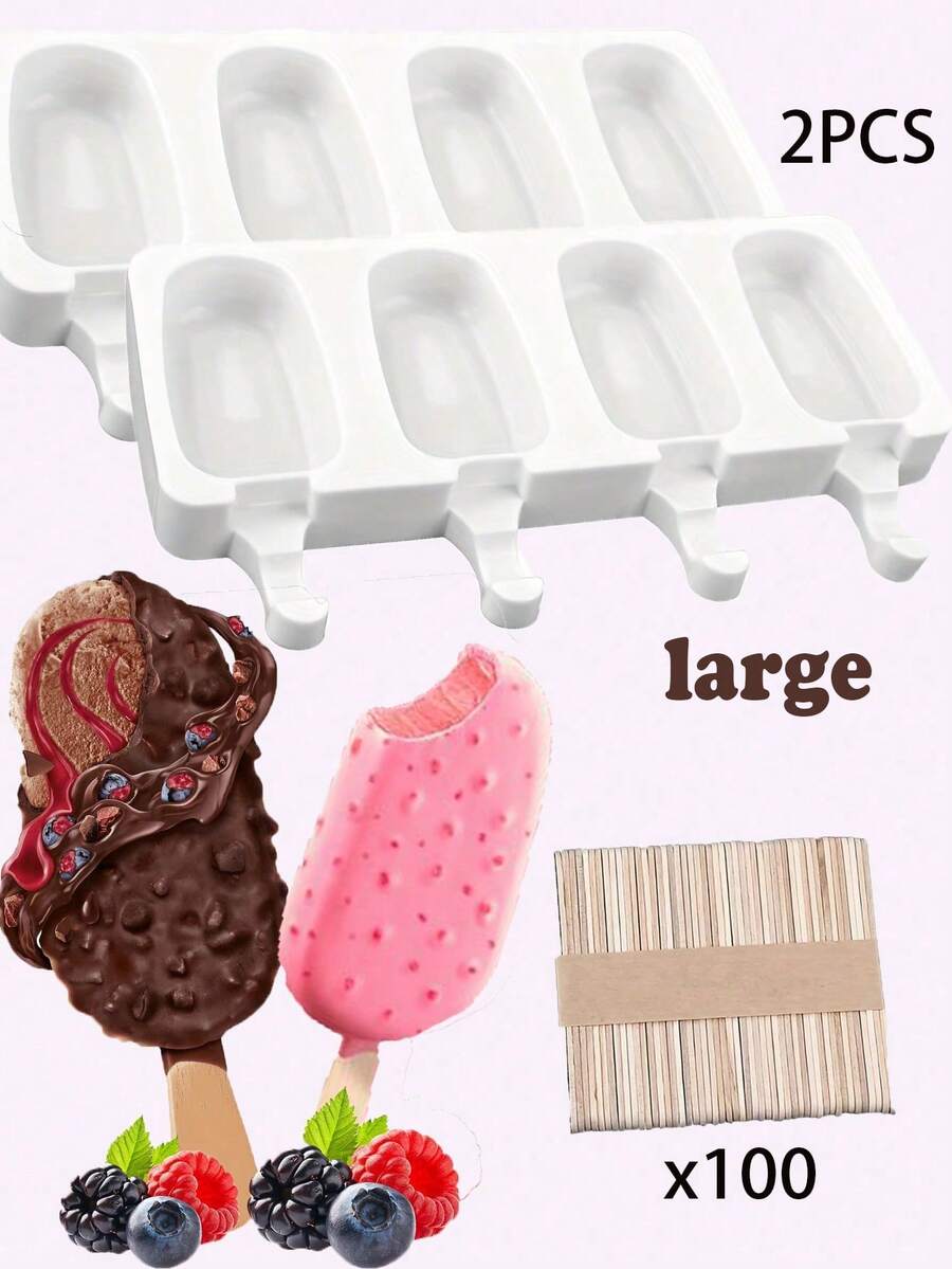 Creative Dessert Making Silicone Mold Set Of 2 | Reusable Oval Design, Non-Stick, And Foldable | Suitable For Chocolate, Pudding, Fruit Popsicles, And Cake Pops | Ideal For Parties, Celebrations, And DIY - White - View 1