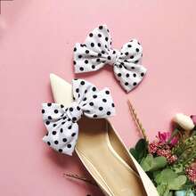 1 Pair Handmade Polka Dot Fabric Bow, Cotton Bow Shoe Headpiece Clothing Accessory, Detachable & Self-Adhesive Bow - Black and White - View 2
