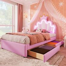 Kids Bed Frames, Headboards & Footboards - Pink + PU + 90cm*200cm - View 2