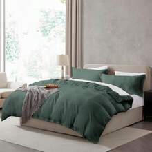 Hearth & Harbor - Juego de Funda de edredón Suave, Juego de 3 Piezas con Cierre de Cierre, 1 Funda de edredón de 104 x 90 Pulgadas y 2 Fundas de Almohada(Verde bosque Doble) - Multicolor - Ver 1