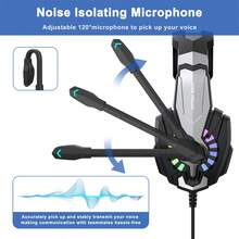 Gaming Headset, Surround Stereo Game Headphones With Noise Cancelling Mic, LED Lights & Soft Memory Earmuffs For PS Series, PC Computer Games - 黑色 - 查看 2