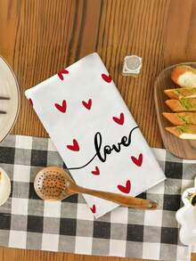 2pcs Red & White Heart Pattern 16x24 Inch Dishcloth, Interesting Kitchen Cleaning Cloth Gift For Couples On Valentine's Day, Absorbent Polyester Towel, Modern Design, Machine Washable Bathroom Decor - Multicolor - View 4