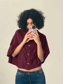 Women's Fashionable Versatile Commuter Shawl Collar Knit Sweater Top - Burgundy - View 3