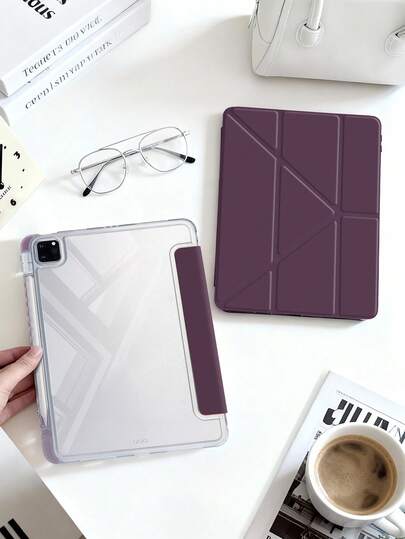透明亚克力梅花色多折叠保护套，兼容 iPad Mini 6/Mini 7/10.2/10.5/Air 4/Air 5/10.9/Pro 11 英寸/第十代/12.9/Air 11 英寸 (M2)-2024/兼容 iPad Air 13 英寸 (M2)-2024/兼容 iPad Pro 11 英寸 (M4)-2024/兼容 iPad Pro 13 英寸 (M4)-2024/兼容 iPad Air 13 (M3 2025)/兼容 iPad Air 11 英寸 (M3) 2025/兼容 iPad (A16) 11 英寸第十一代 2025，支架功能，内置笔槽，高透明度亚克力材质，优惠 80%。贝壳形，简约/经典/休闲，产品不含铅笔，部分型号配有镜框