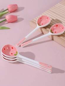 1pc/2pcs/4pcs/6pcs Pink Strawberry Ceramic Spoon Long-Handled Soup Spoon Houseware Spoon Dessert Spoon Set,Kitchen,Christmas Gift,School Supplies J6BG - 粉色 - 查看 8