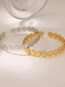 18K Gold Plated Stainless Steel Adjustable Daisy Flower Bangle Bracelet, Suitable For Women And Mothers, Ideal Gift For Weddings, Vacations, Christmas, Valentine's Day, Mother's Day - Multicolor - View 7