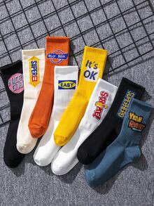 4/8 Pairs Of Men's Colorful Stylish Street Style Letter Print Sports Crew Socks, Anti-Slip, Anti-Friction,Moisture Wicks, Sweat And Odor, Suitable For Basketball And Football,Suitable For Spring,Summer,Fall And Winter, Random Colors - Multicolor - View 10