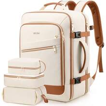 UKEIN 40L Travel Backpack For Women, Carry On Bag Flight Approved, Waterproof Backpack With 3 Packing Cubes, Weekender Personal Item Bags For Airplane Travel Essentials, TSA Approved - Màu be - Xem 9