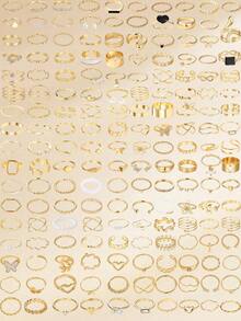 68/66/27/24/21pcs Fashionable, Minimalist, Elegant, Exquisite, Retro Design Geometric Buckle, Flower, Heart, Rhinestone, Bling Bling, Faux Pearl, Drip Oil, Infinity Symbol, Star, Butterfly, Wave, Polygon, Multi-Layer, Spring, Tassel, Round Disc, Round Bead, Square Hollow Design, Snake Shape, Smooth, Minimalist Metal Ring Set, Suitable For Holiday, Party, Date, Gift, Daily Wear - Yellow Gold - View 1