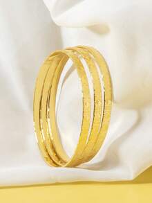 3pcs Girls' Unique Metal Geometric Chunky Rhombus Stackable Bangle Bracelets - Multicolor - View 1