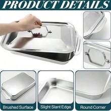 Stainless Steel Baking Tray With Lid - Non-Stick Rectangular Baking Pan, Suitable For Desserts, Breads, Seafood - Ideal For Grilling, Buffets, Holidays And Commercial Kitchens, High-Quality Polished Surface