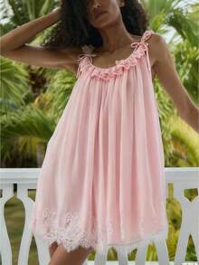 Women's Sleepwear Lace Nightdress Victorian Vintage Nightgown Loungewear Pajamas - 粉色 - 查看 1