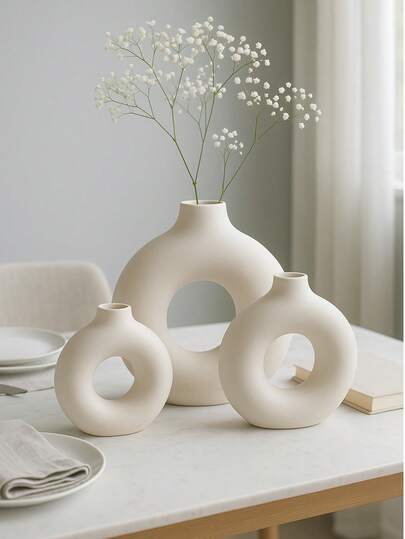 1pc Small Plastic White Creative Vase, Modern Round Resin Flower Vase, Home Decor Indoor Floral Container Planter Suitable For Hotel, Bedroom, Living Room, Garden, Lawn, Bouquet, Greenery, Dried Flowers, Nursery, Suitable For Tabletop Decor, Fresh Or Dried Flowers, Wedding Party