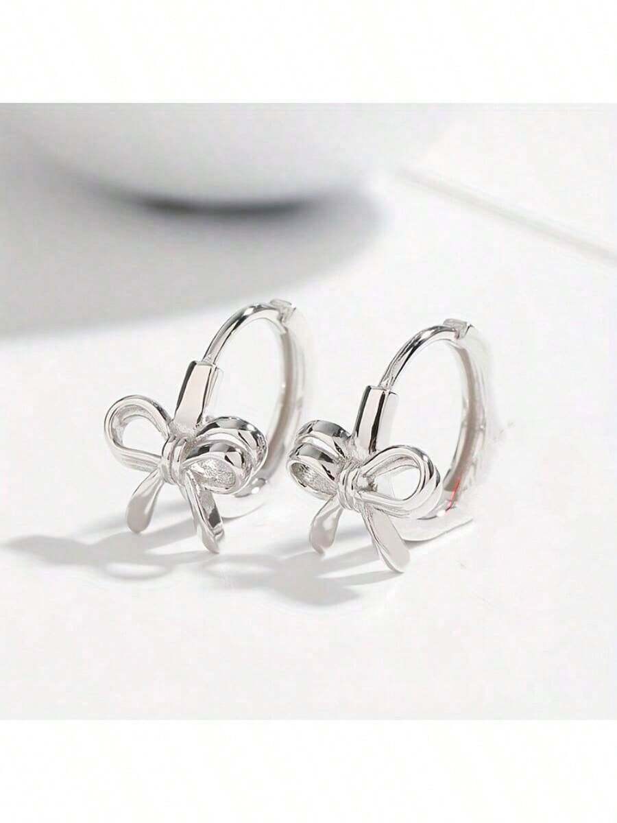 Small Niche Design Temperament Earrings S925 Pure Silver Needle Bow Earrings Fashionable Personality Versatile Ear Buckle Simple And Fresh Earrings A Pair Of Silver - bạc 925 - Xem 1