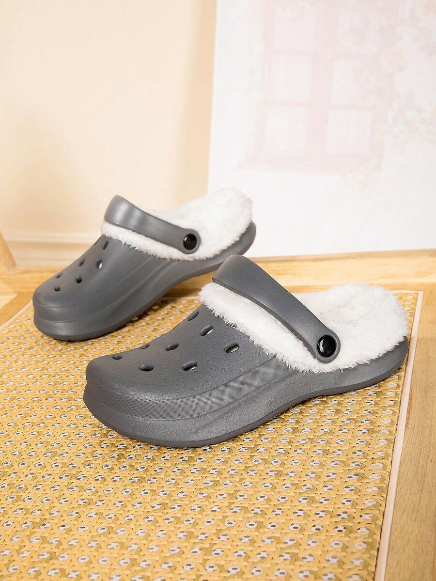 Pantofi de grădină pentru femei noi, pantofi plați reglabili, papuci de pluș pentru dormitor/călătorie/plajă, papuci cu vârful închis - Gri - Vizualizare 1
