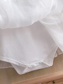 2pcs Baby Girls' Spring/Autumn Long Sleeve Cute Bow Mesh Princess Dress Romper And Headband Set - White - View 6