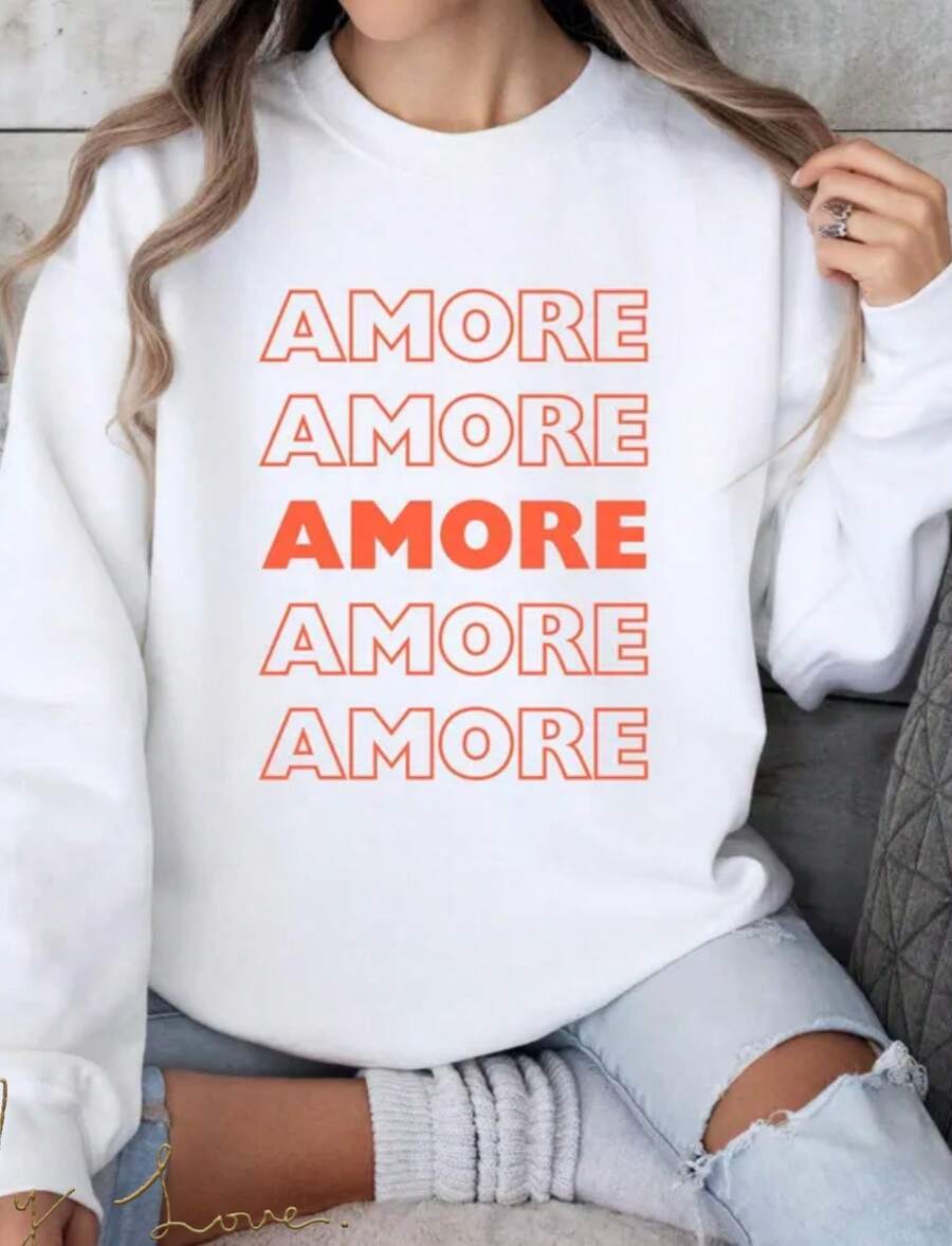 Amore Italia Sweatshirt, Italy Travel Crewneck, Europe Girls Trip Sweater, Italian Phrases Preppy Clothing, Gift For Italy Lover - trắng - Xem 1