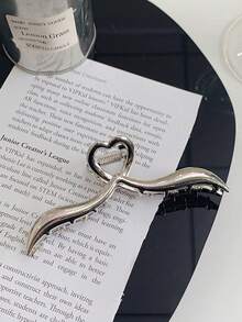 1pc Silver Metal Hair Claw Large Hair Claw Clip, Minimalist Style Hair Accessory - Multicolor - View 3