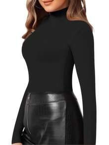 Women's High Neck Thermal Underwear Sleepwear, Thermal Lined, Soft And Comfortable, Autumn/Winte - màu đen - Xem 2