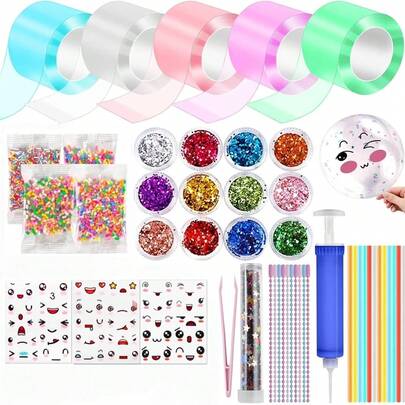 Nano Tape Bubble Kit, Nano Double Sided Adhesive Tape Bubbles, 5Pcs Nano Tape,1m/3.28 Ft Each Roll Nano Tape Double Sided Tapes With Luxe Glitter, Clay, Beads, Cute Stickes For Party Favors