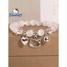 1pc  Y2K Style Beaded Elastic Bracelet With Heart-Shaped Charms, Cute Cartoon Hand Jewelry, Birthday Festival Accessory 1pc New Super Fairy Butterfly Faux Pearl Bracelet For Ins Versatile Non-Fading Girlfriend Birthday Gift Bracelet - 彩色 - 查看 1