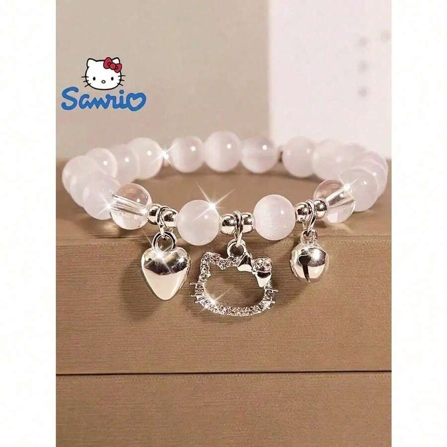 1pc  Y2K Style Beaded Elastic Bracelet With Heart-Shaped Charms, Cute Cartoon Hand Jewelry, Birthday Festival Accessory 1pc New Super Fairy Butterfly Faux Pearl Bracelet For Ins Versatile Non-Fading Girlfriend Birthday Gift Bracelet - 彩色 - 查看 1