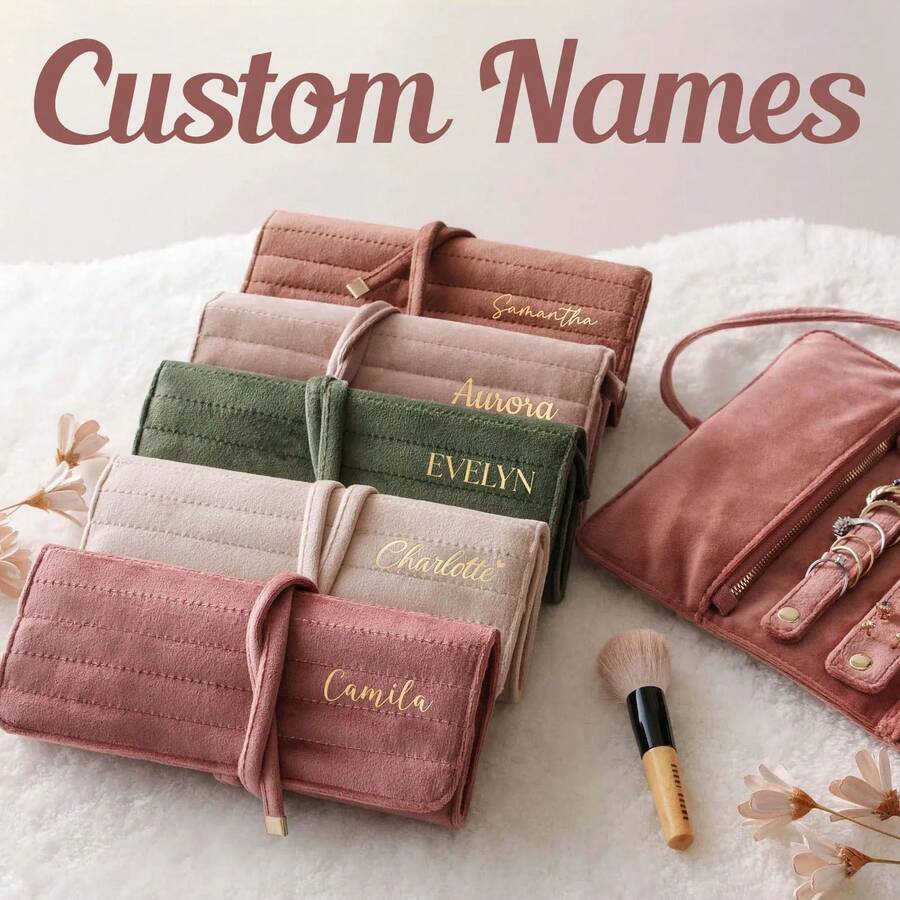 Personalized Velvet Jewelry Roll, Monogram Combination Travel Jewelry Storage Box, Bridesmaid Proposal Gift, Wedding Favor, Gift For Her, Birthday Gift, Bridal Shower Gift, Travel Essential, Quiet Luxury Aesthetic, Chic & Elegant