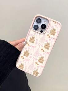 Funda magnética de casa de jengibre, diseñada con bastones de caramelo y lazos rosas, compatible con  17,  16,  16 Pro Max,  15,  15 Pro Max,  14,  13 y  12. Igual que el  11 Pro, está hecha de TPU y es resistente a los golpes. Es un regalo excelente para familiares, amigos, niños, cumpleaños, el Festival de Primavera, festividades, novios, novias y San Valentín. - Rosa - Ver 3