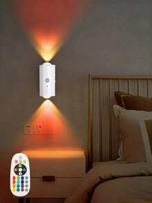 1 pieza Luz nocturna LED de 7 colores degradados, lámpara de pared de ojos de gato de doble cabezal, luz de pared LED con sensor inteligente, luz nocturna LED recargable con sensor de movimiento, focos de doble cabezal autoadhesivos, carcasa blanca, 16 colores regulables con control remoto - Aplique de pared de doble cabezal con forma de ojo de gato - ultra - Ver 4