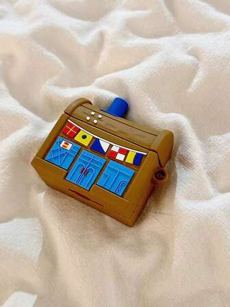 כיסוי מגן לאוזניות Bluetooth סיליקון אסימטרי בצורת תיבת אוצר בצבע חום מצויר וחמוד אחד, מתאים לאוזניות 1/2/3/4/Pro/Pro2