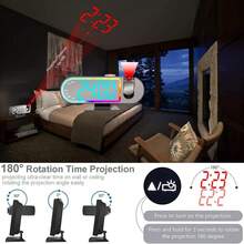 Reloj Despertadores de proyección digital para dormitorios, reloj digital con pantalla LED grande, proyector giratorio de 180°, atenuador de brillo de 4 niveles, termómetro interior, cargador USB, respaldo de batería, volumen progresivo, repetición, 12/24H - Verde - Ver 2