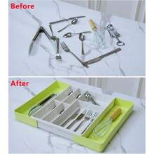 XZGB Silverware Drawer Organizer DIY Customize Expandable Utensil Tray For Kitchen Upgraded Flatware Cutlery Holders Adjustable Plastic Tableware Storage For Spatula Spoons Forks Knives Green - 綠色 - 查看 7