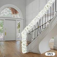 Artificial Dahlia Garland 100cm Silk Flowers With Hydrangeas & Roses For Weddings, Table Decorations & Gardens (White) - 白色 - 查看 2