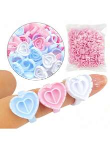 Bandeja en forma de corazón para sujetar el pegamento de pestañas, paleta de adhesivo para extensiones de pestañas con diseño de flor para herramientas de maquillaje de pestañas postizas - Multicolor - Ver 10