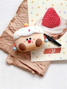 1个可爱卡通蛋糕硅胶保护套，适用于 Pro第二代、3/4代、1/2代，创意柔软防震耳机套（不含耳机） - 米色 - 查看 2